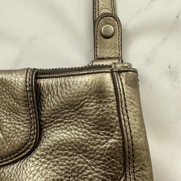 Fossil Leather Cross Body Purse Bag Silver Gold Metallic Square Medium - Picture 5 of 10